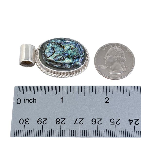 Vintage Sterling Silver 925 Oval Abalone Pendant - Picture 7 of 8